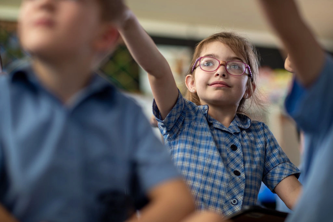 Hand up student classroom