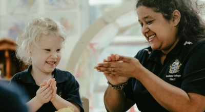 Heritage college staff and student