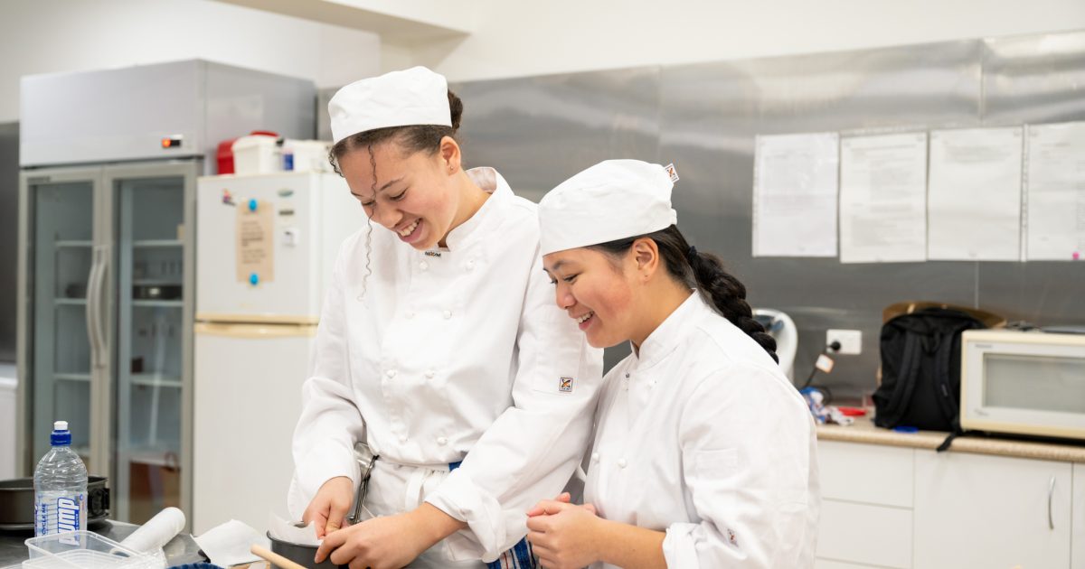 Home School Cooking Demonstration Nunawading Christian College   VET Two Girls Cooking 