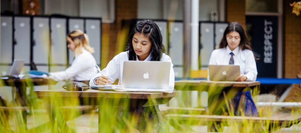 Secondary girl student studying